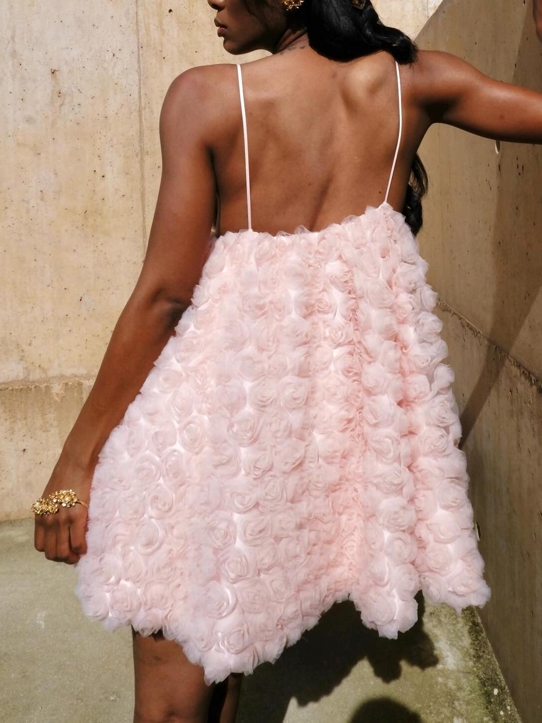 Gorgeous Pink 3D Floral Mini Dress