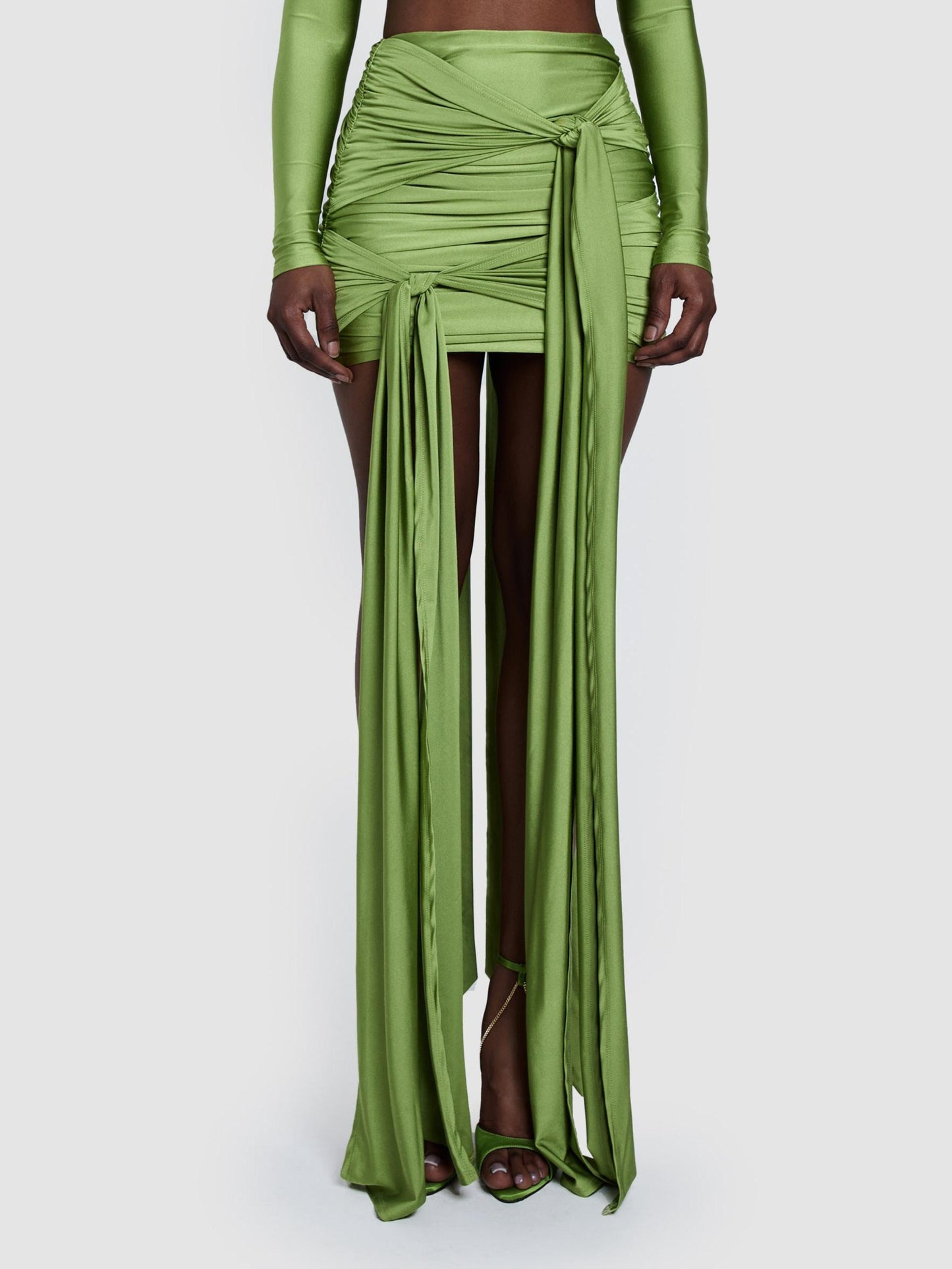 Elegant Green Satin Bodycon Mini Skirt