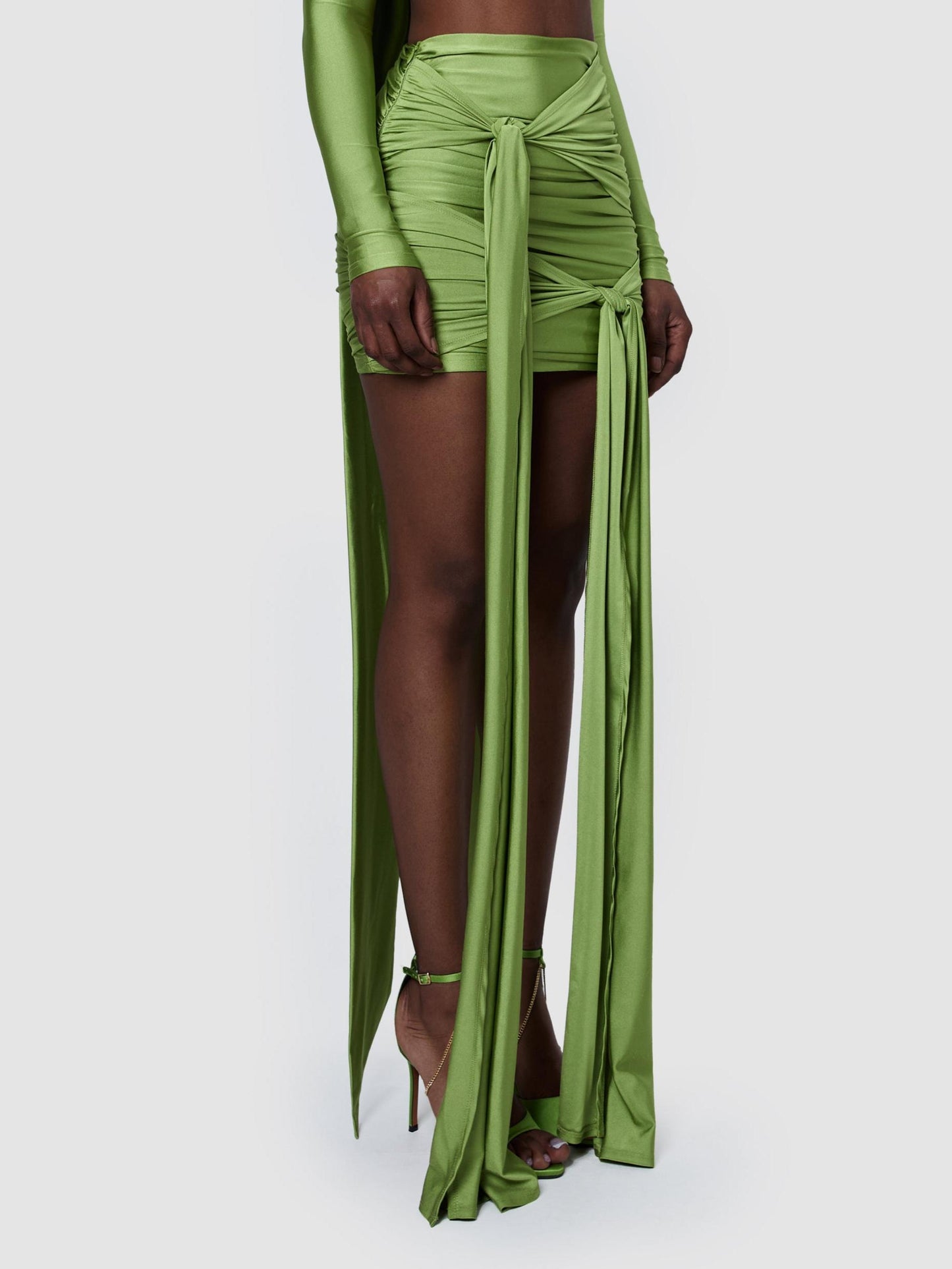 Elegant Green Satin Bodycon Mini Skirt