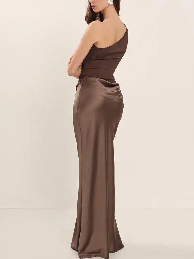 Elegant One - Shoulder Satin Gown