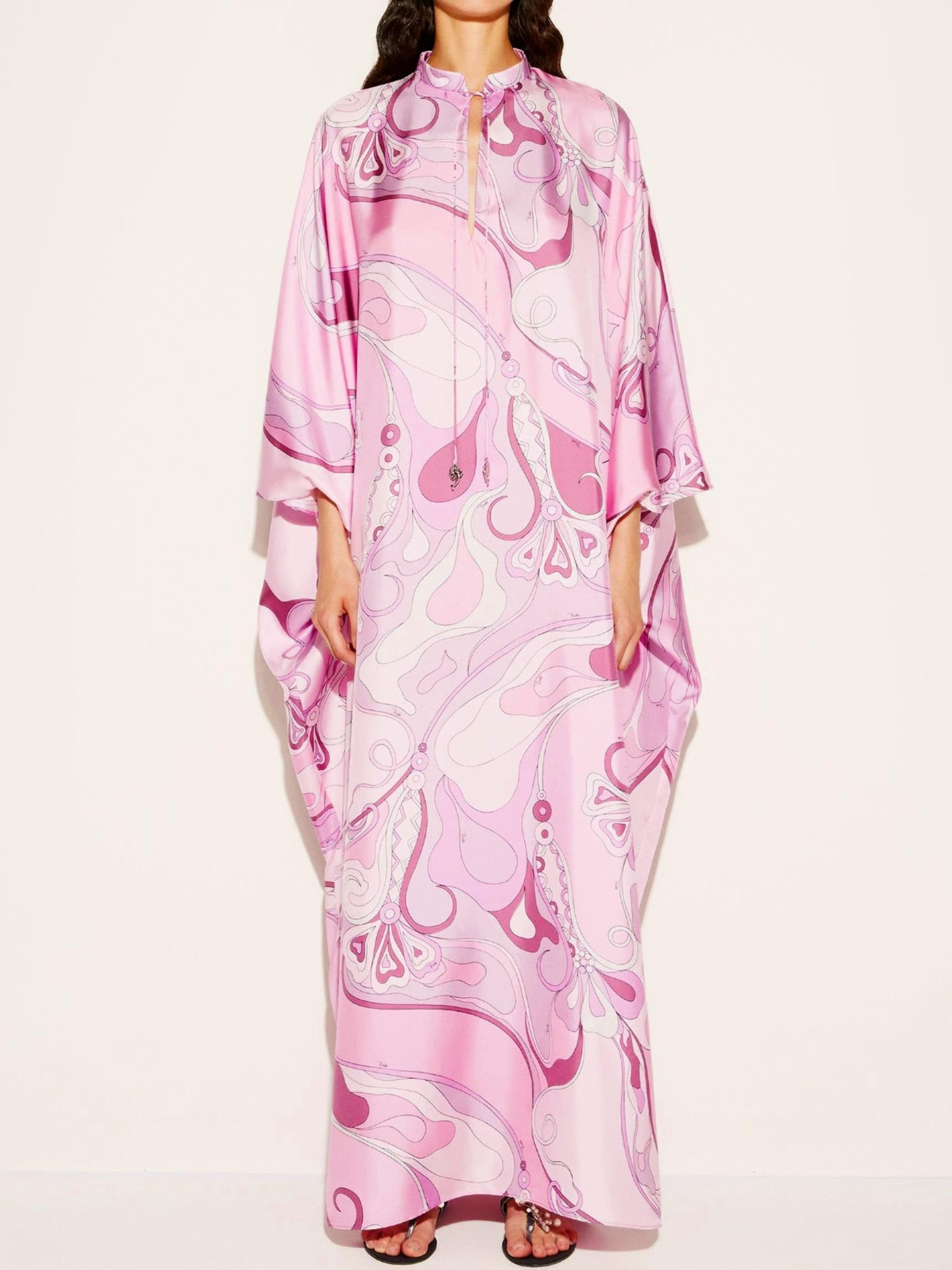 Abstract Patterns Elegant Pink Maxi Kaftan Dress