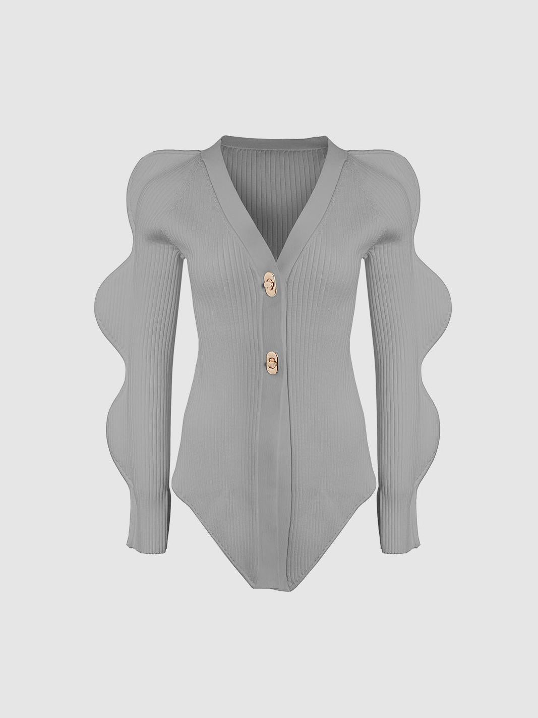 Stylish Knit Long Wave Sleeve V - Neck Cardigan