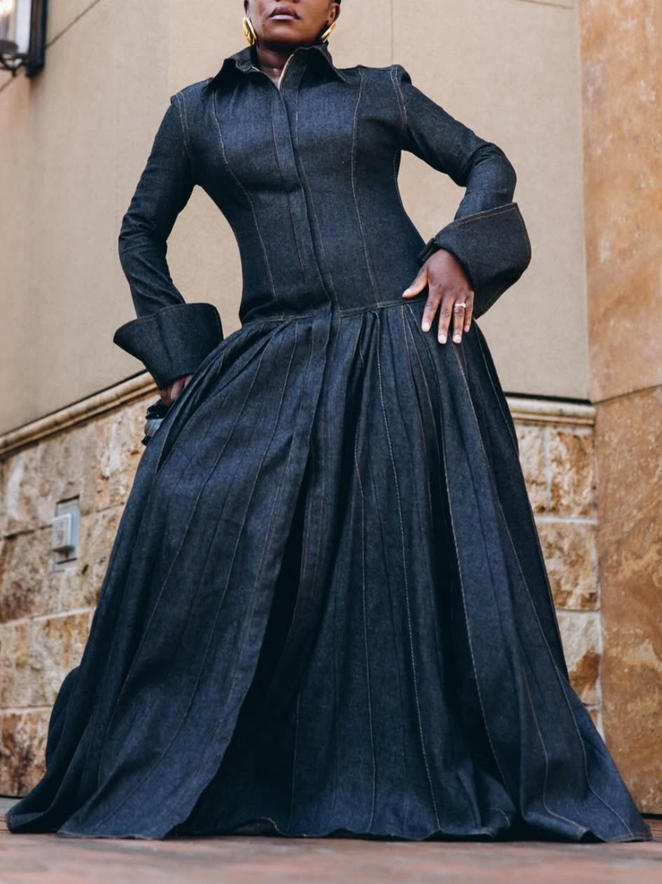 Stylish Long - length Denim Maxi Dress