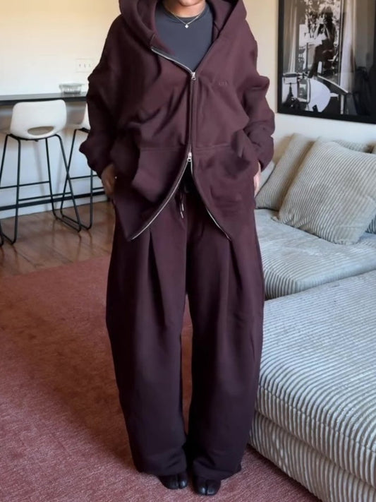Stylish Brown Loose-Fit Athletic Two Piece Set