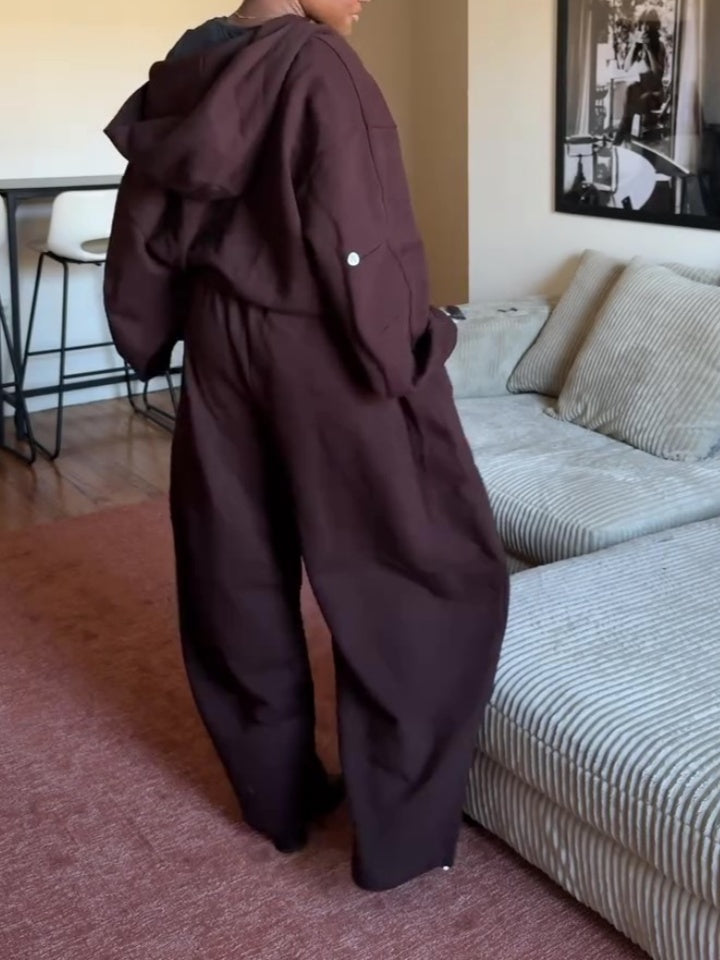 Stylish Brown Loose-Fit Athletic Two Piece Set
