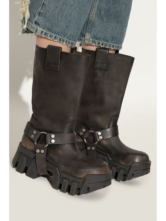Stylish Black High - Top  Chunky Boots