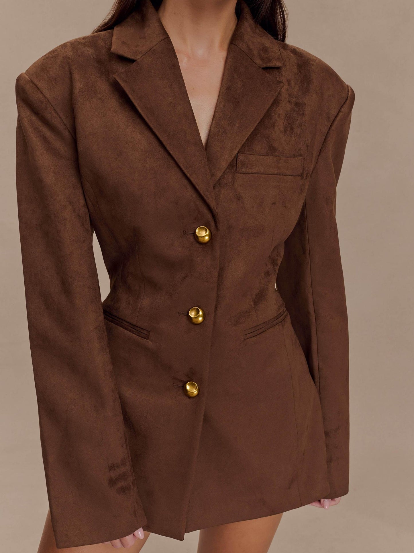 Faux Suede Cinched Blazer
