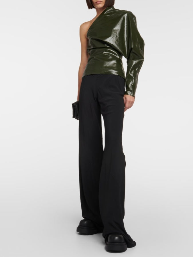Chic One Shoulder Green Leather Top
