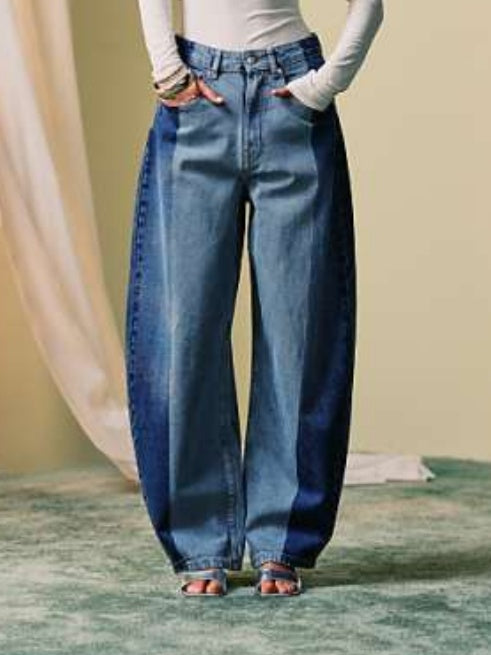 Stylish Wide - Leg Jeans with Dual - Tone Design