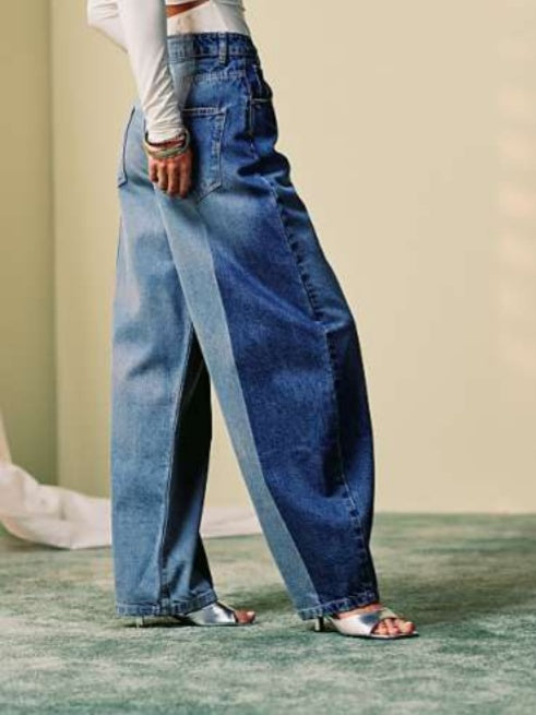 Stylish Wide - Leg Jeans with Dual - Tone Design