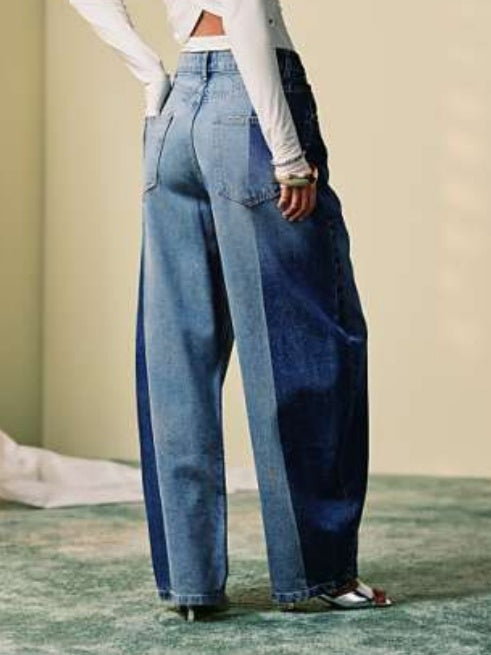 Stylish Wide - Leg Jeans with Dual - Tone Design