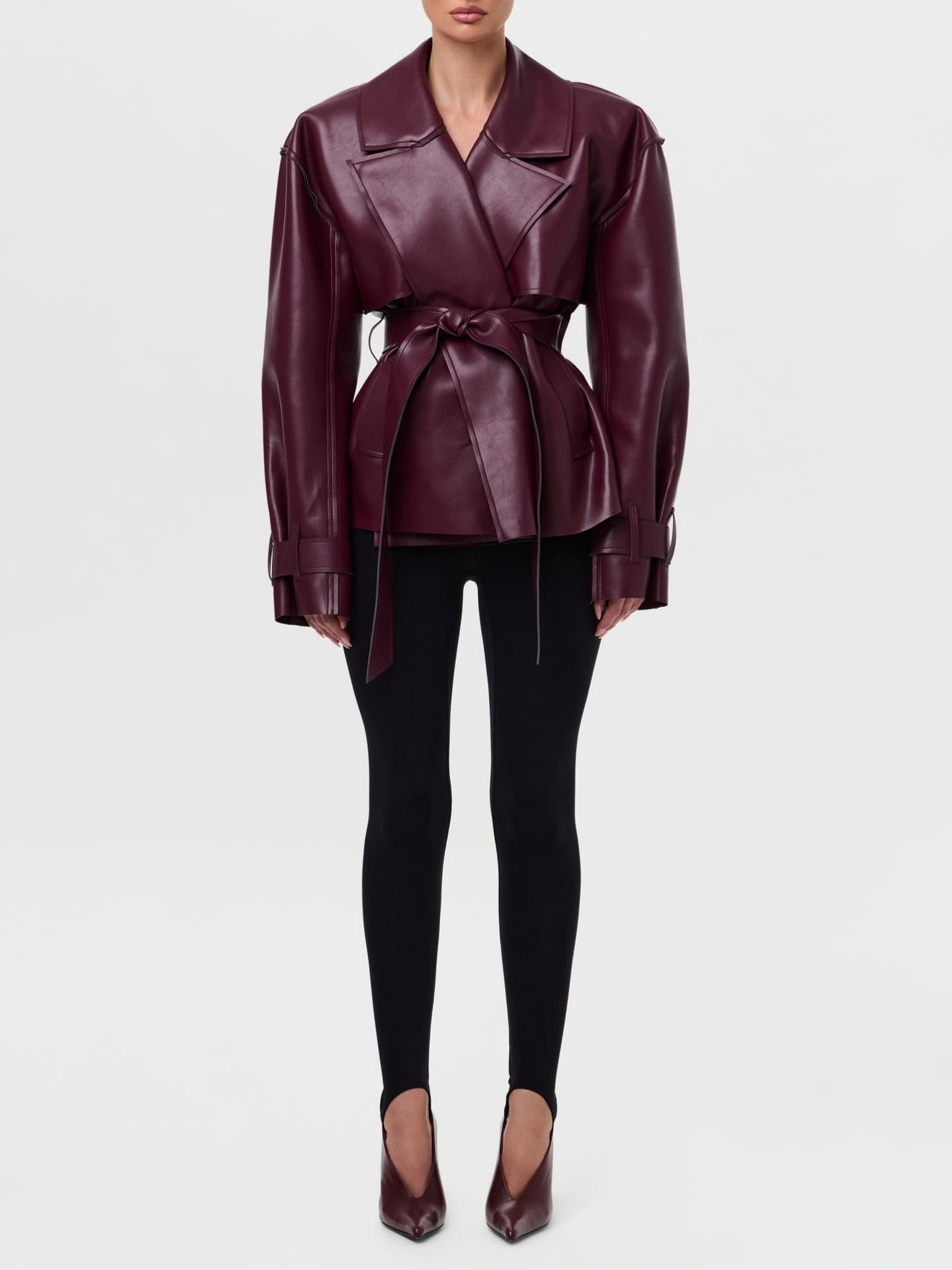 Leather Cropped Trench Jacket