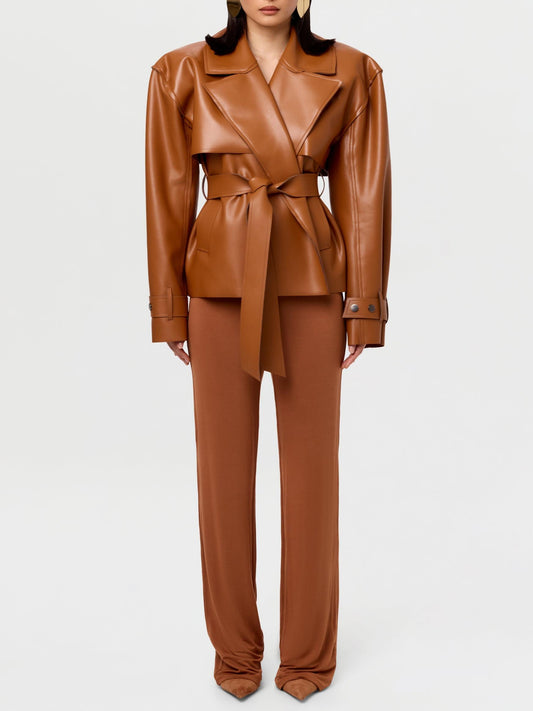 Leather Cropped Trench Jacket