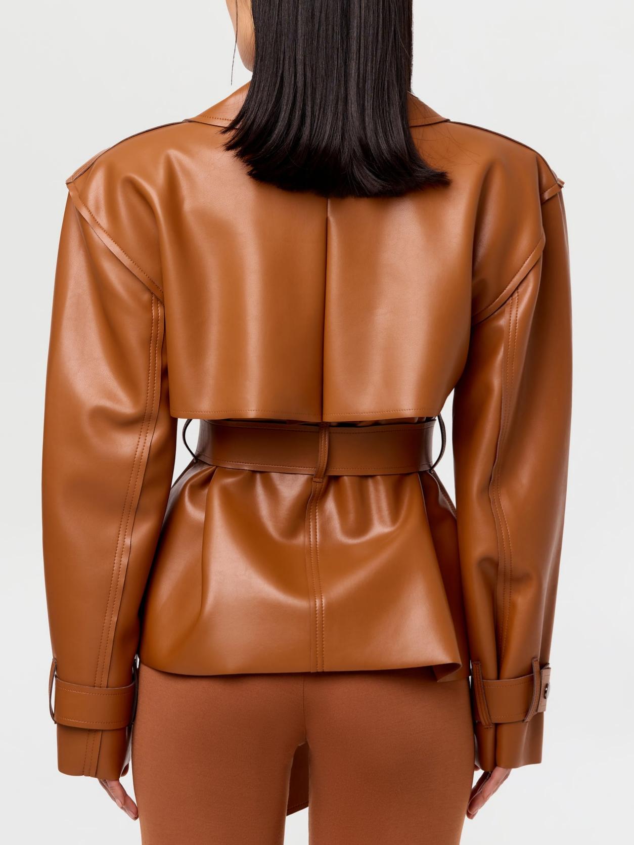 Leather Cropped Trench Jacket