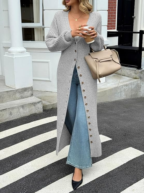 Stylish V Neck Button Down Chunky Knit Dusters