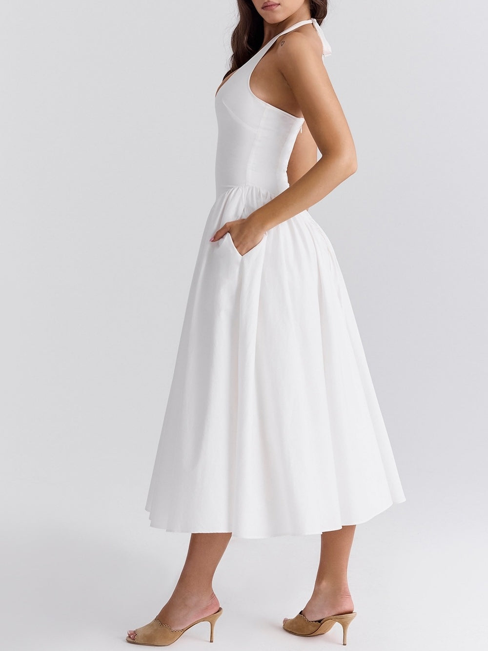 Graceful White Halter - Neck Dress