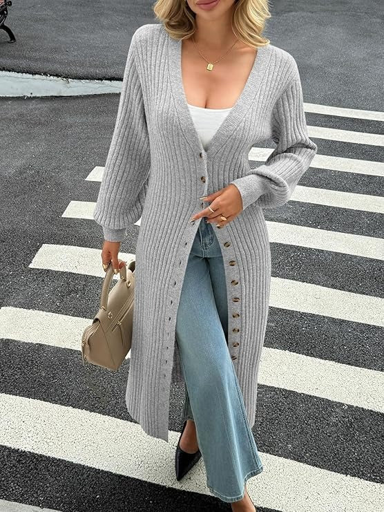 Stylish V Neck Button Down Chunky Knit Dusters