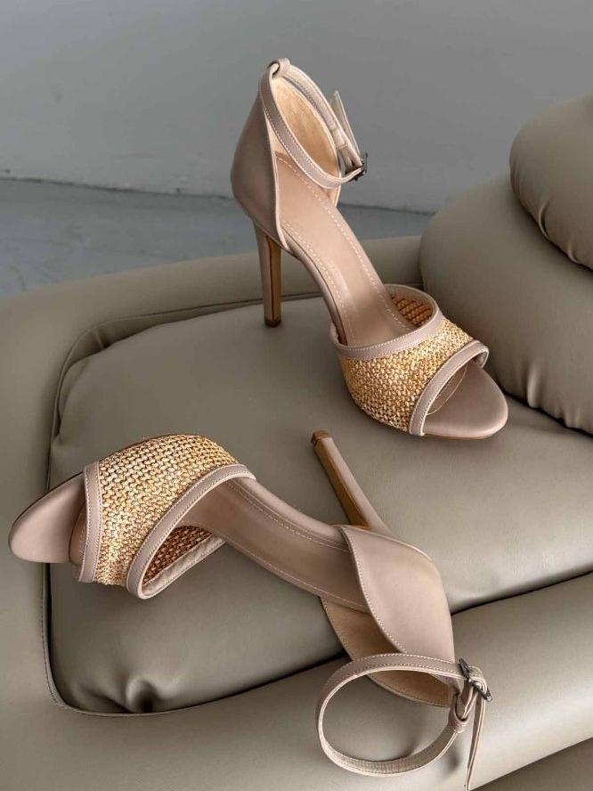 Slim Heel 10cm Woven Beige High Heel Shoes