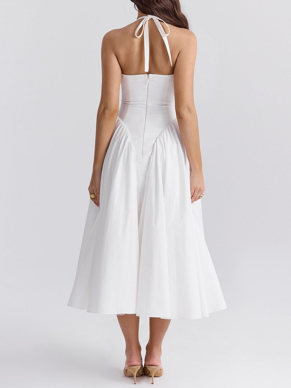 Graceful White Halter - Neck Dress