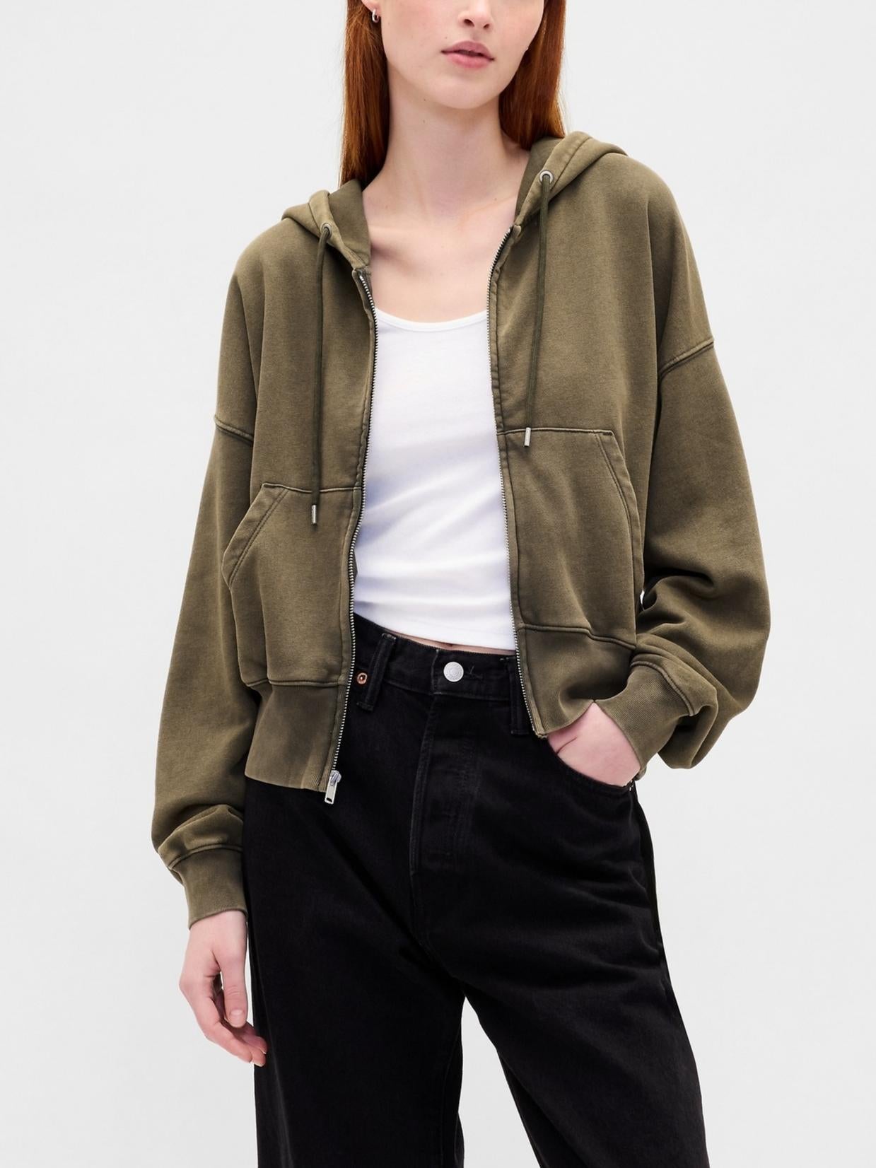 Olive Green Activewear Set: Hoodie with Wide - Leg Sweatpant