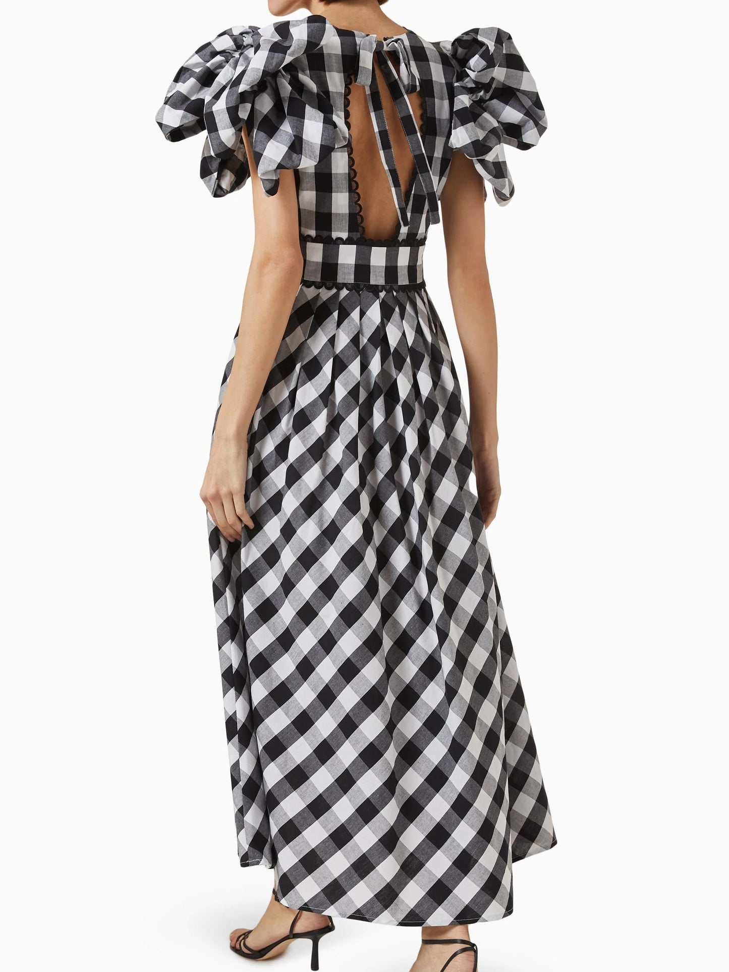Puff Sleeves and Deep V - Neck Stylish Maxi Dress