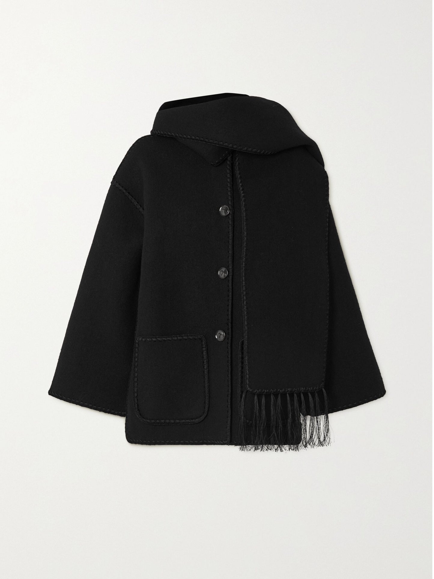 Draped fringed wool-blend bouclé jacket