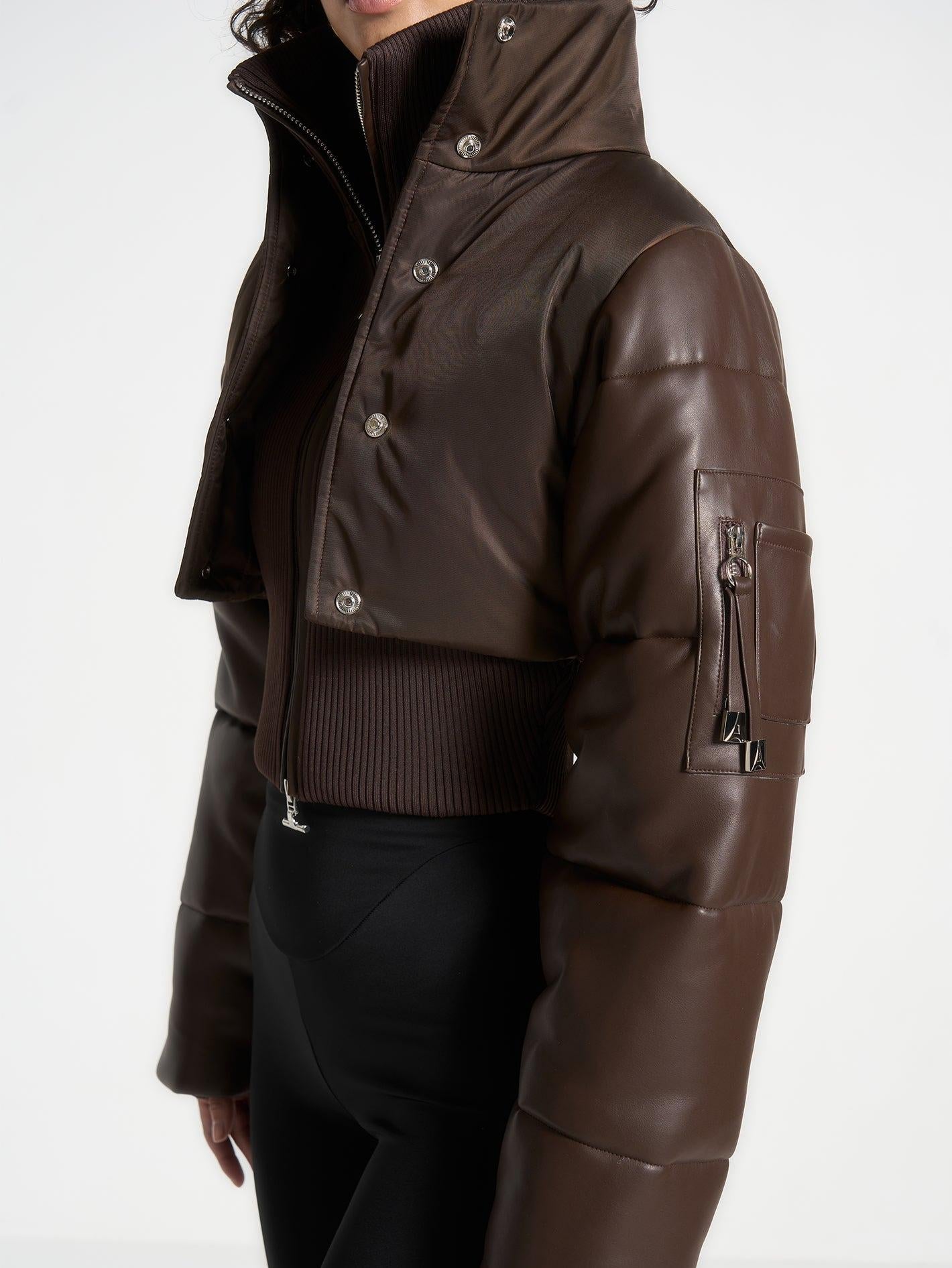 Leather and Nylon Layered Puffer Jacket