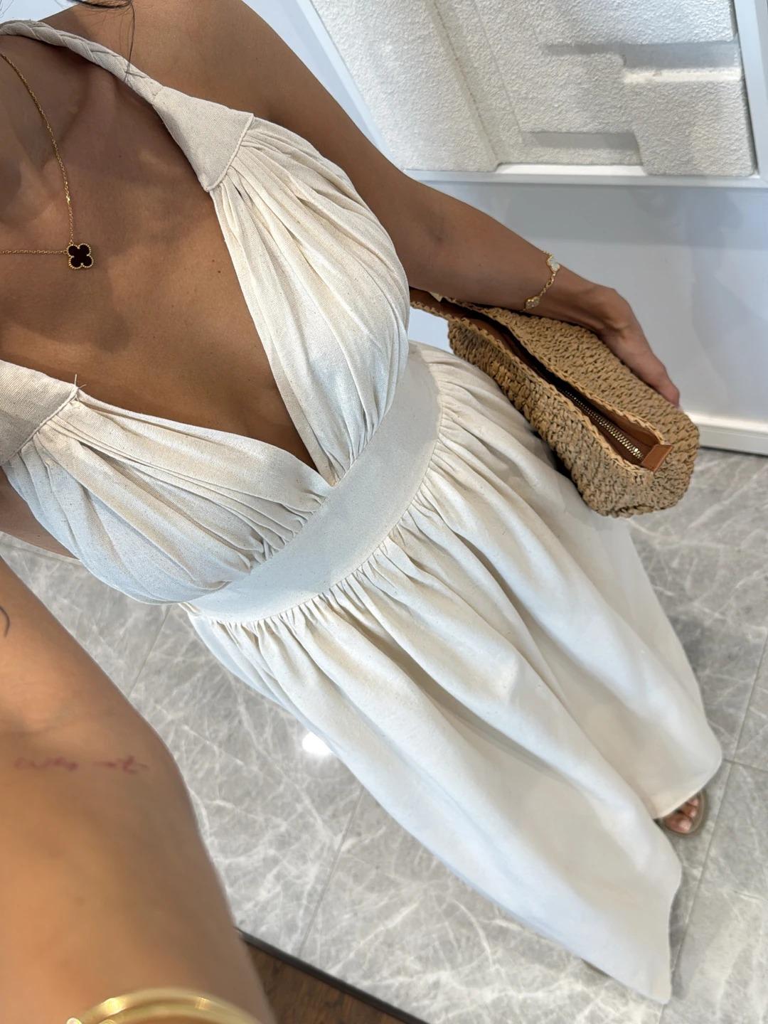 Graceful Halter - Neck Linen Maxi Dress