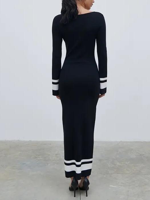 Elegant Knit Black Maxi Dress
