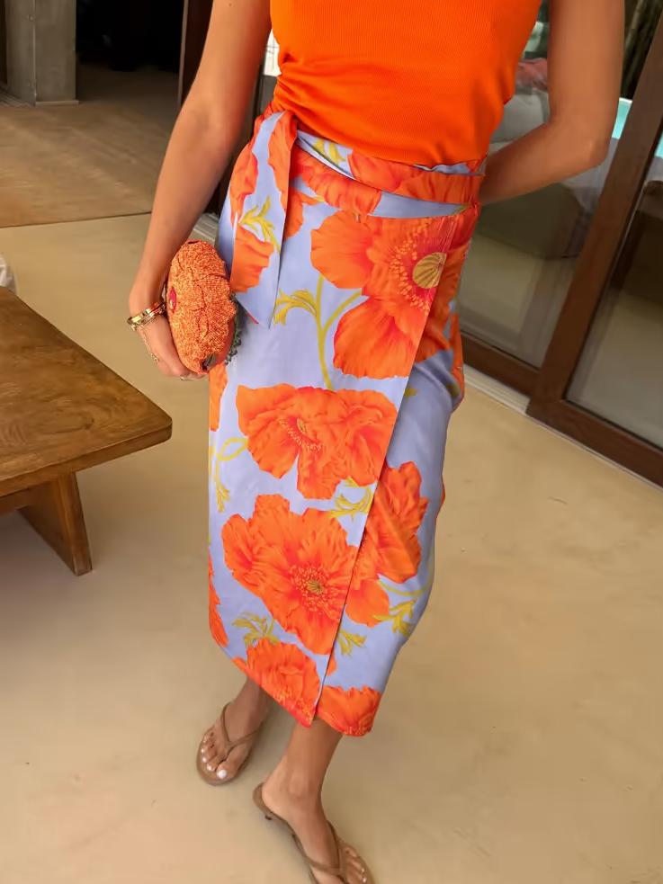Vibrant Floral Print Fashionable Wrap - Style Skirt
