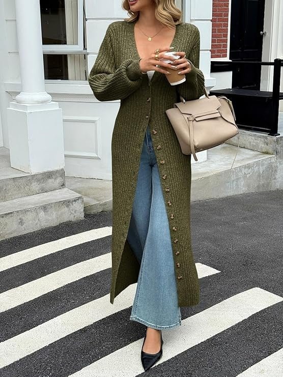 Stylish V Neck Button Down Chunky Knit Dusters