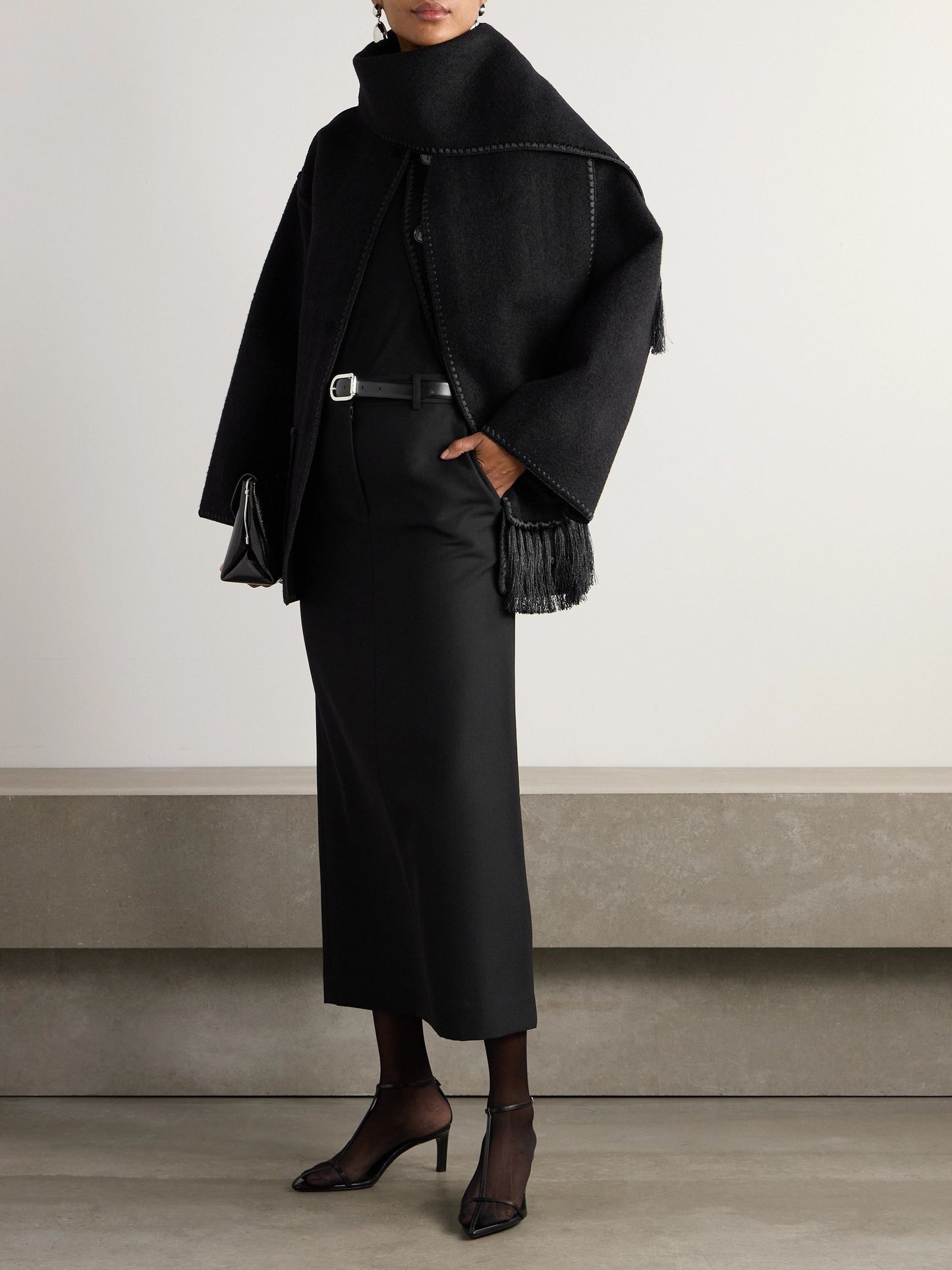 Draped fringed wool-blend bouclé jacket