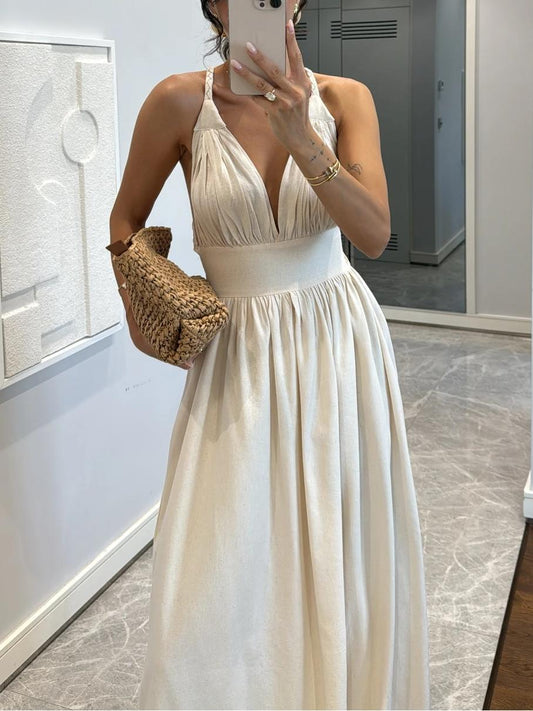 Graceful Halter - Neck Linen Maxi Dress