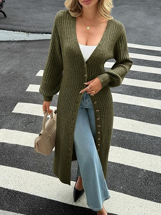 Stylish V Neck Button Down Chunky Knit Dusters