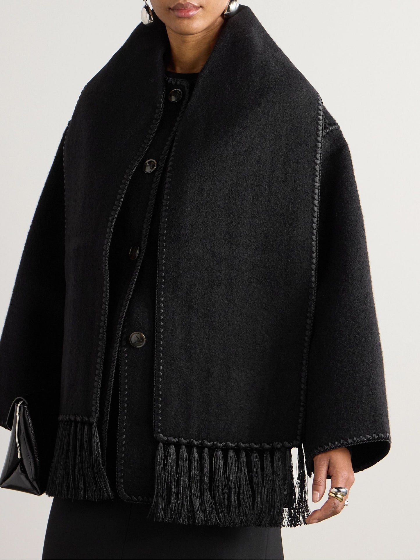 Draped fringed wool-blend bouclé jacket