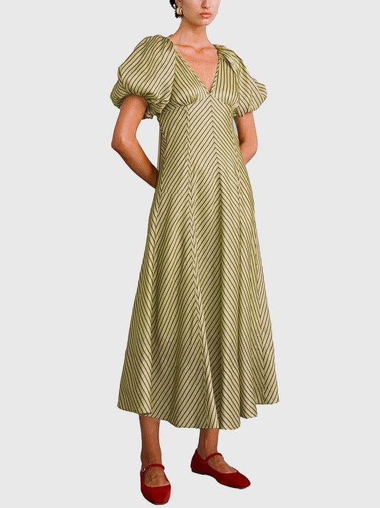 V - Neck Puff Sleeve Maxi Dress