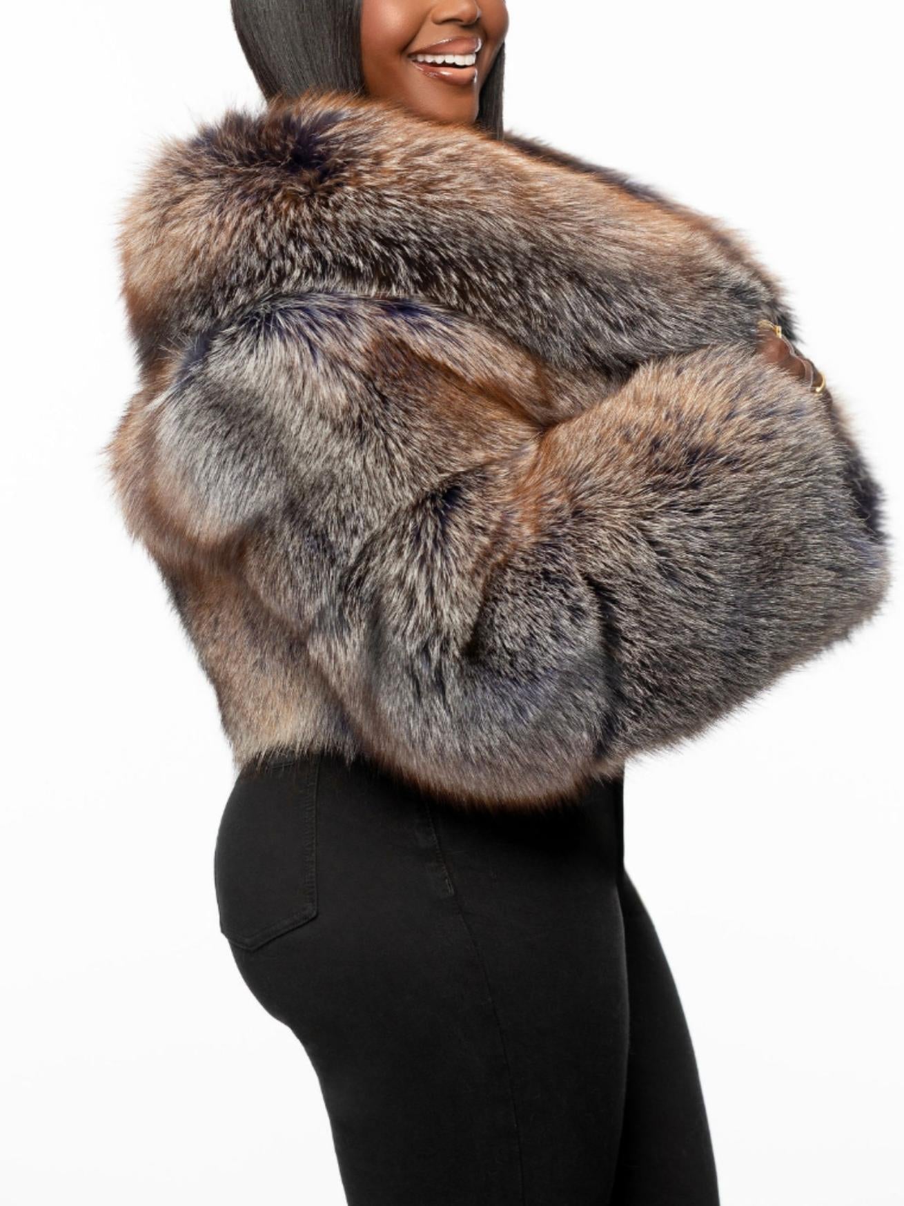 Luxury Multi - Colored Fox Fur Cropped Jacket