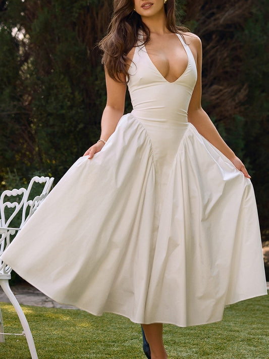 Graceful White Halter - Neck Dress