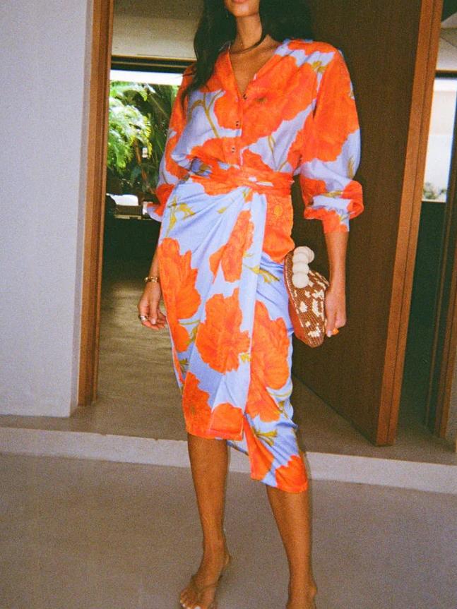 Vibrant Floral Print Fashionable Wrap - Style Skirt