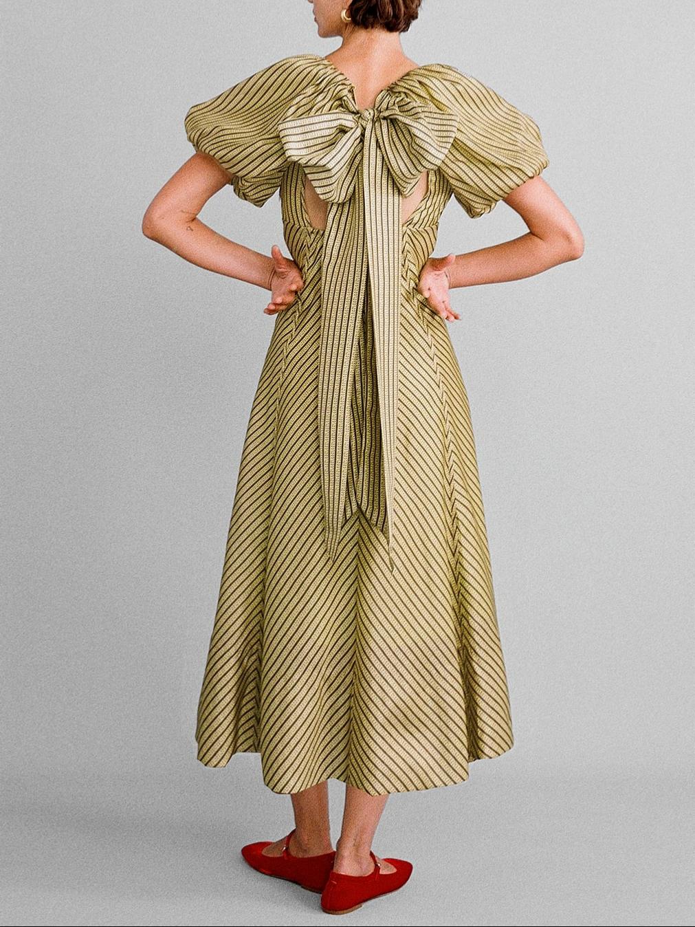 V - Neck Puff Sleeve Maxi Dress