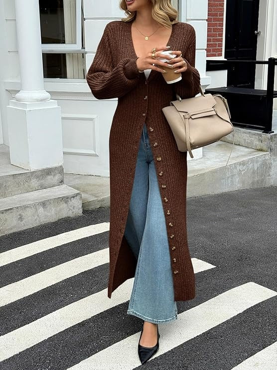 Stylish V Neck Button Down Chunky Knit Dusters