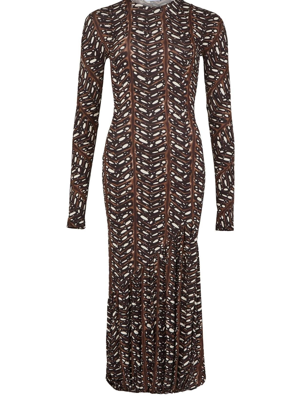 Unique Patterns Long - sleeved Maxi Dress