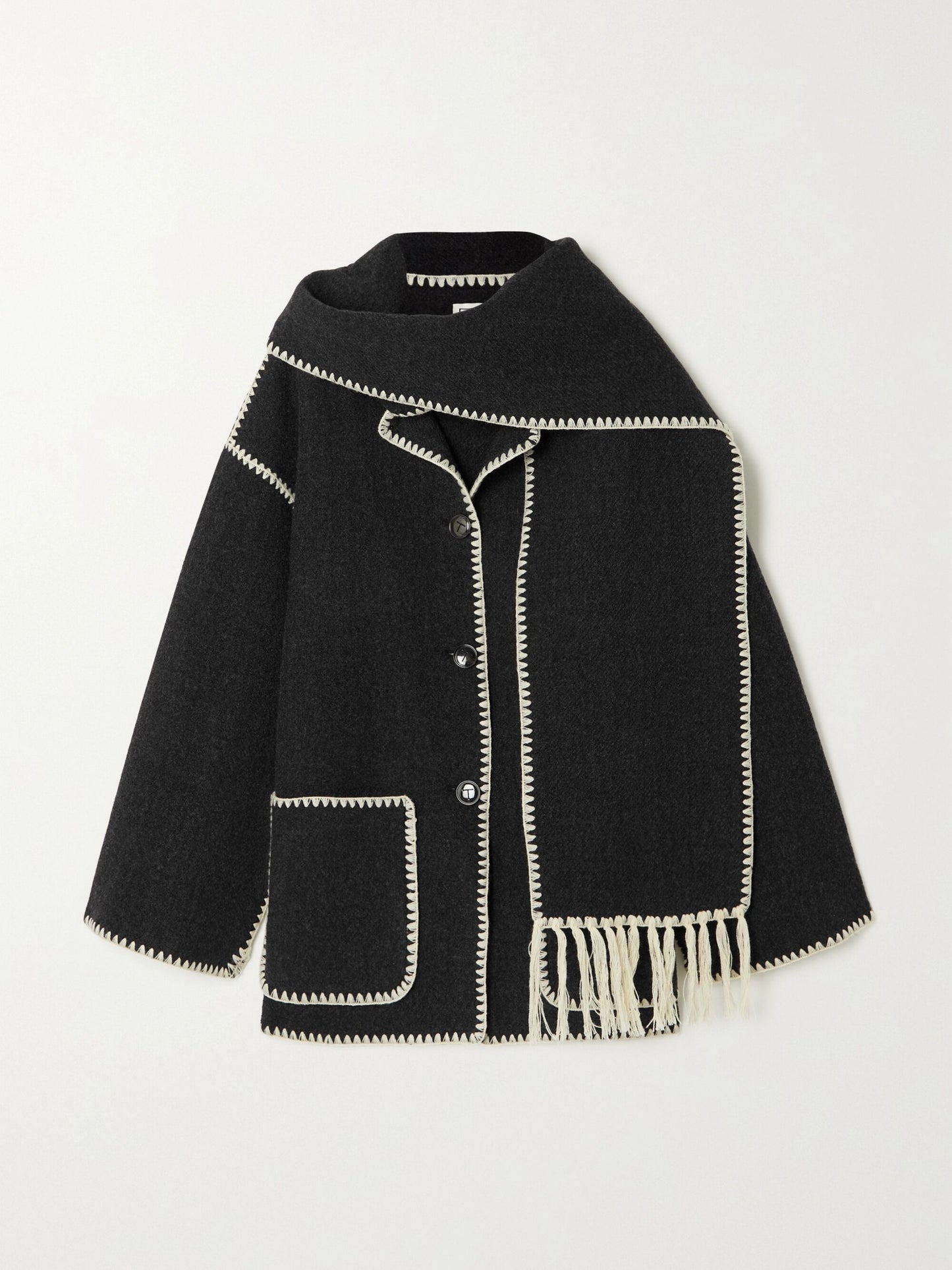 Draped fringed wool-blend bouclé jacket