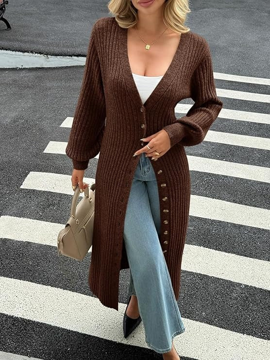 Stylish V Neck Button Down Chunky Knit Dusters