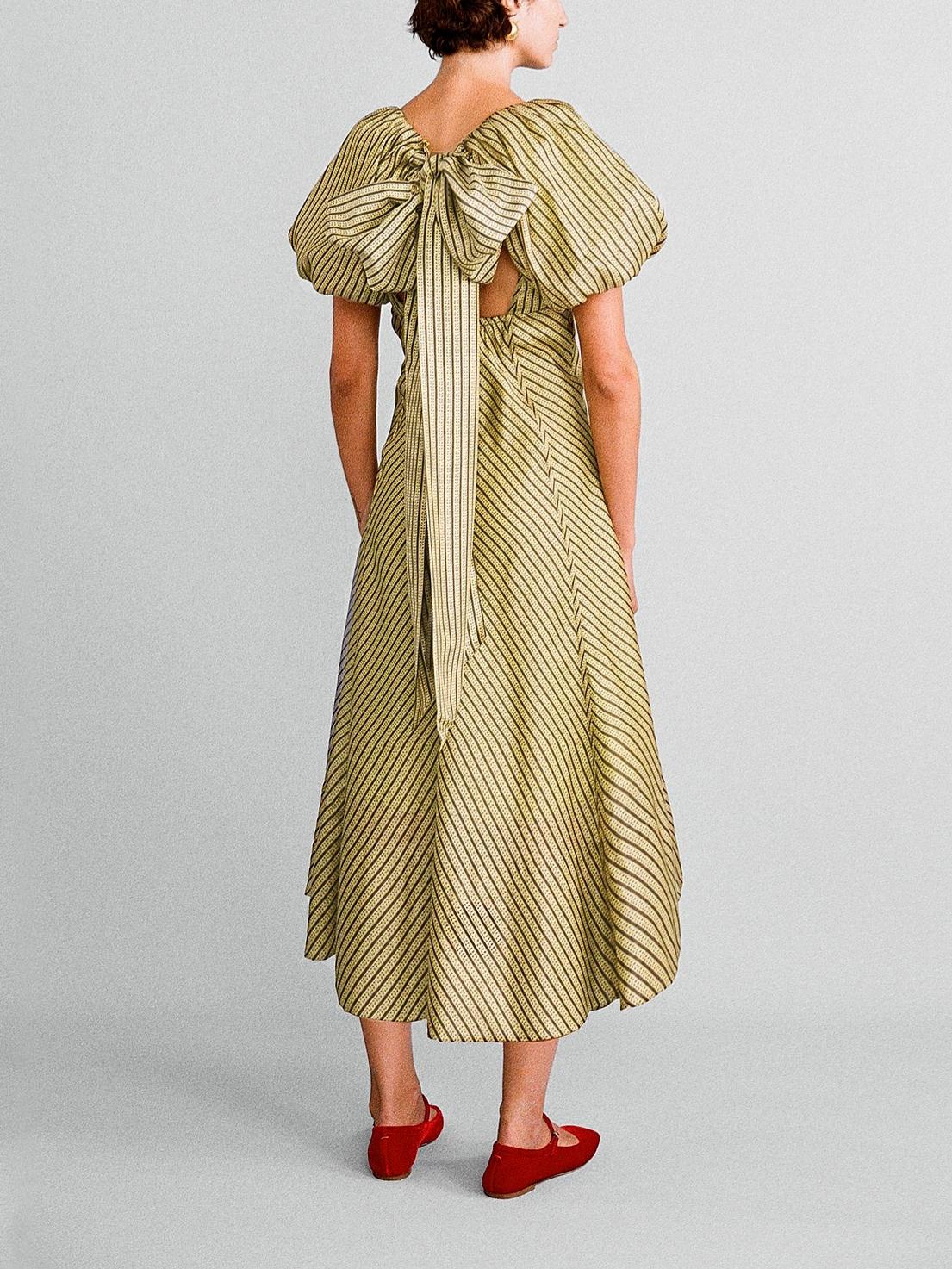 V - Neck Puff Sleeve Maxi Dress