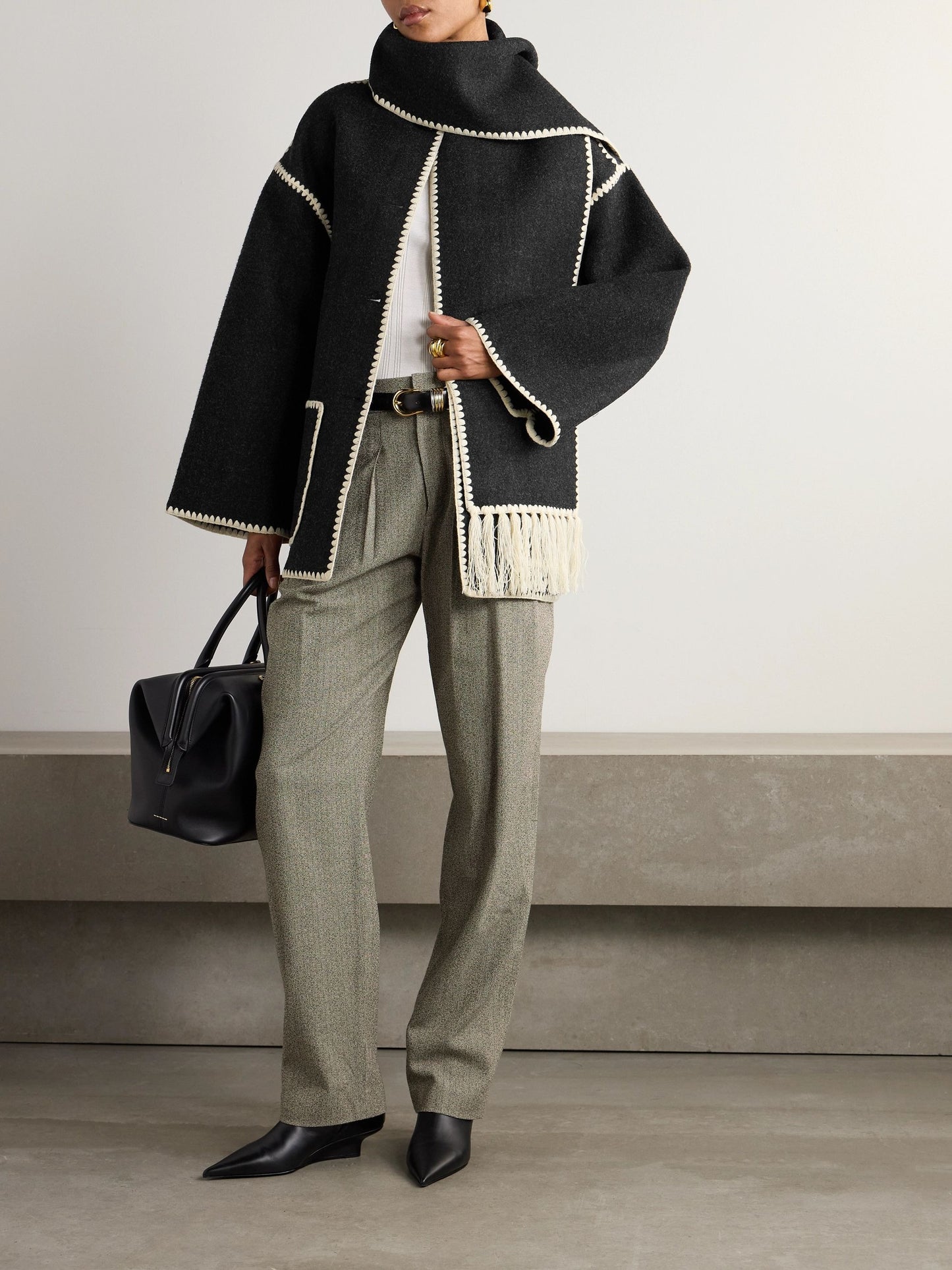 Draped fringed wool-blend bouclé jacket