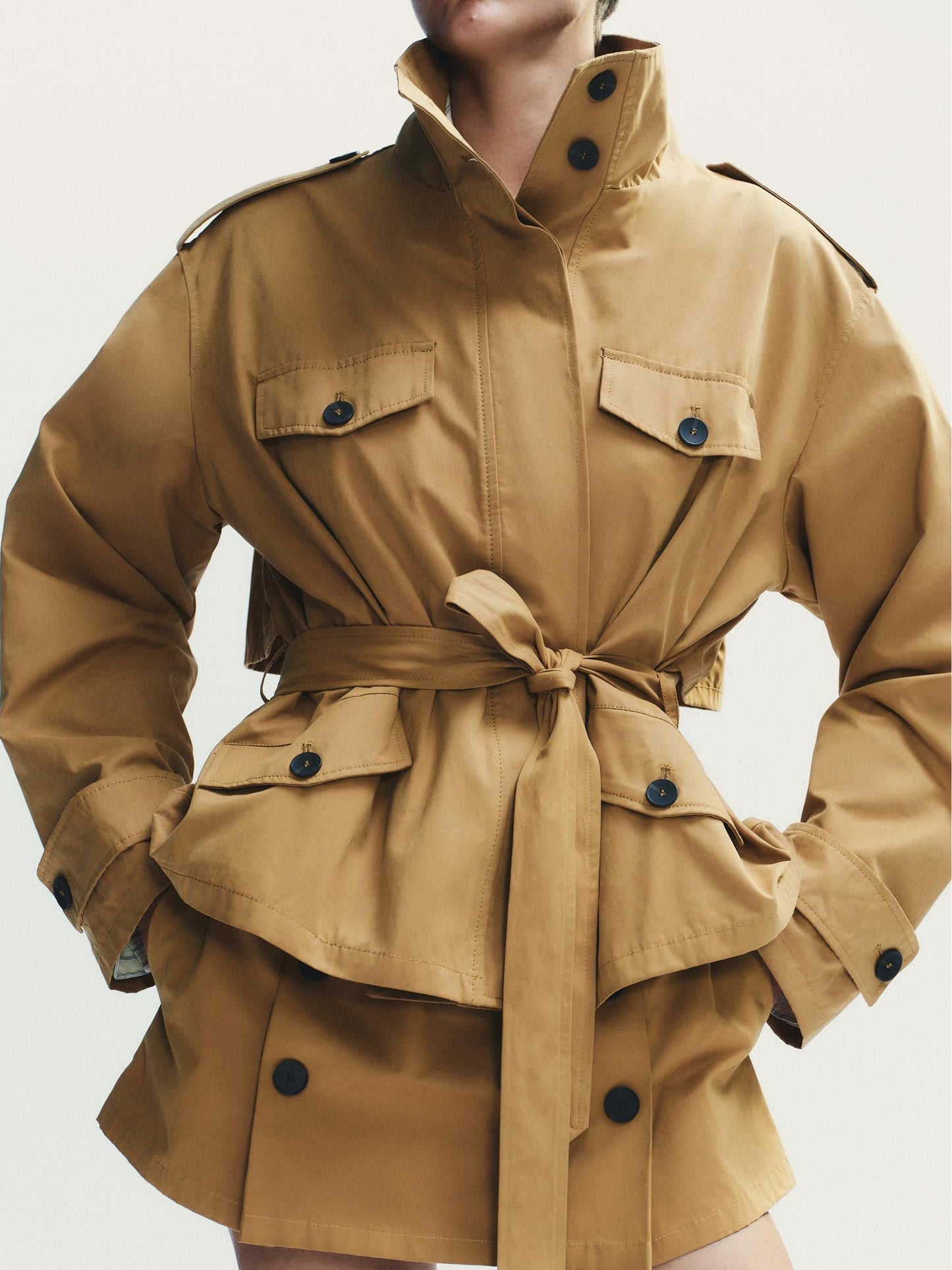 Stylish Camel Short Trench Coat