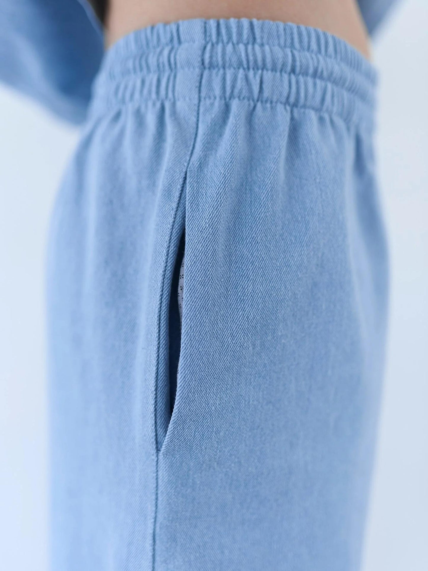 Stylish Light Blue Denim Wide - Leg Pants