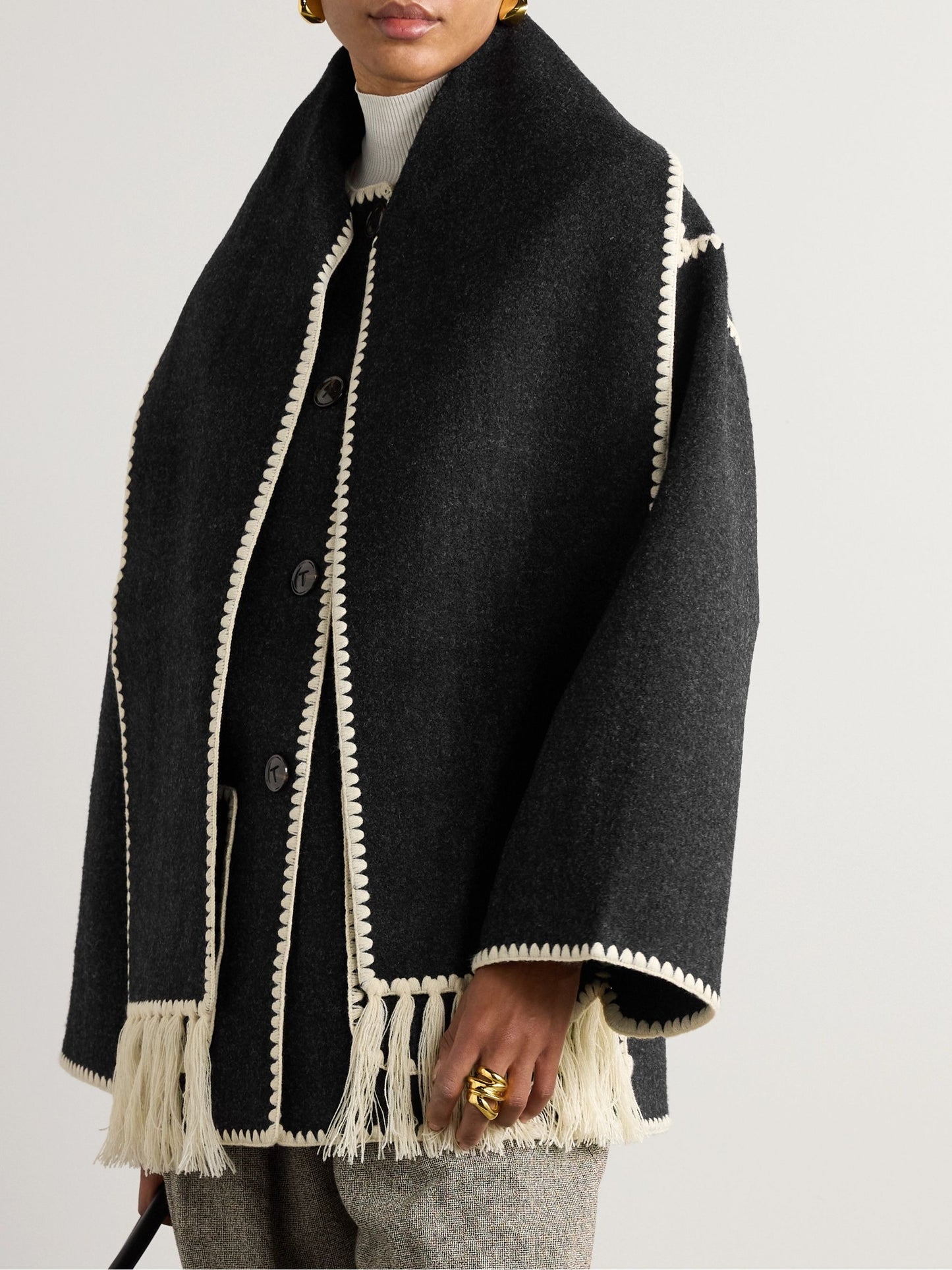 Draped fringed wool-blend bouclé jacket