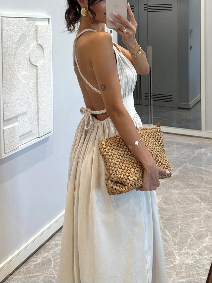 Graceful Halter - Neck Linen Maxi Dress